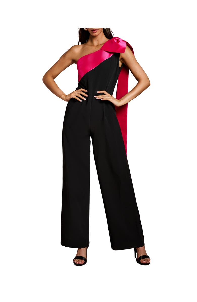 Coast Bow One Shoulder Wide Leg Jumpsuit, Main, color, Black