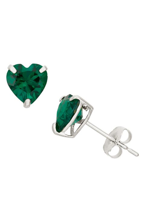 10K Gold Emerald Heart Stud Earrings