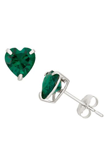 Fzn 10k Gold Emerald Heart Stud Earrings In White