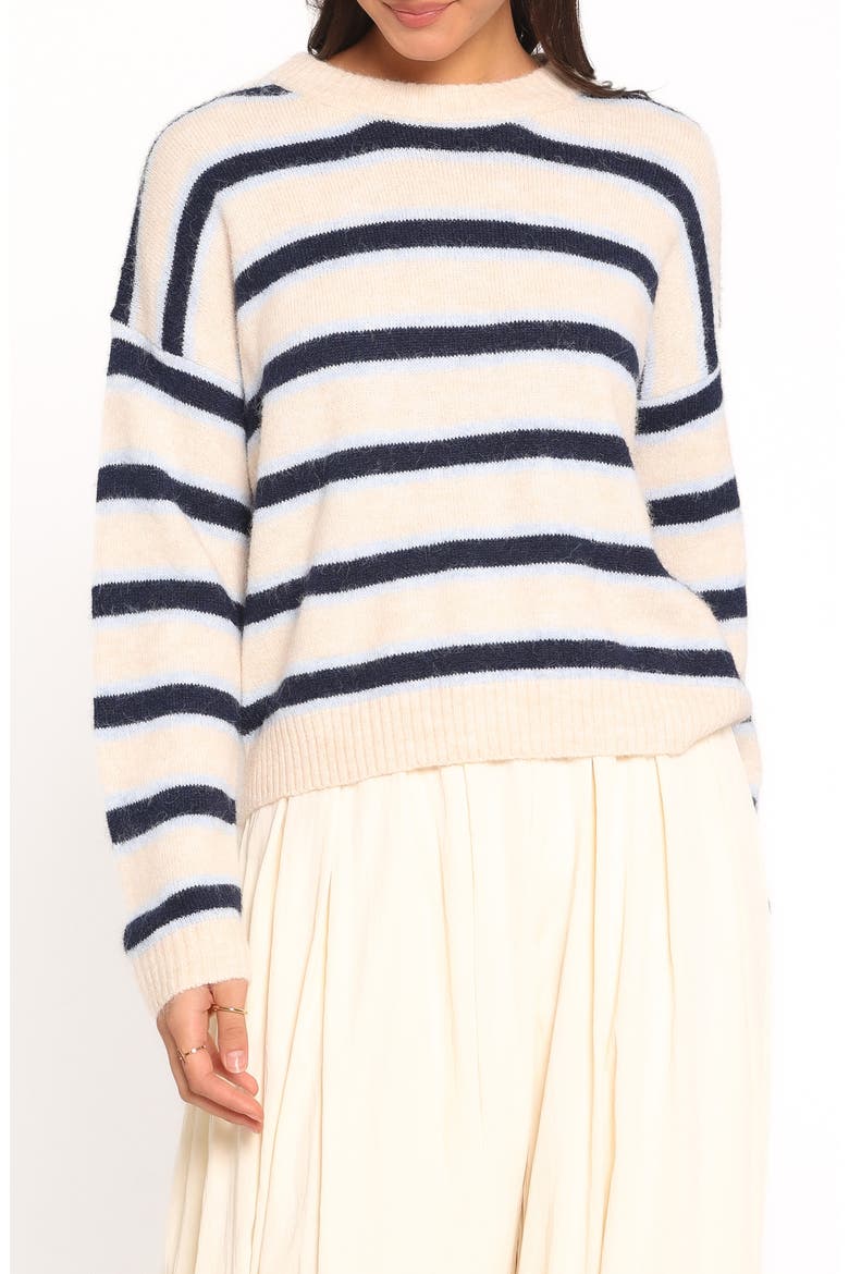 Renae Striped Crewneck Sweater, Main, color, WHITE BLUE STRIPE