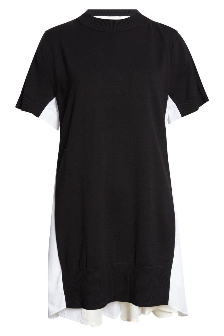 Mixed Media Knit & Poplin Minidress, Alternate, color, BLACK/ OFF WHITE