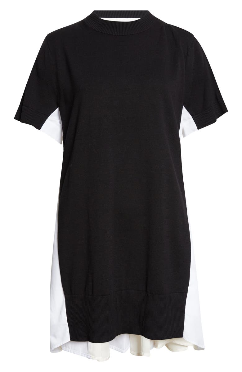 Sacai Mixed Media Knit & Poplin Minidress, Main, color, Black/ Off White
