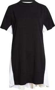 Sacai Mixed Media Knit & Poplin Minidress