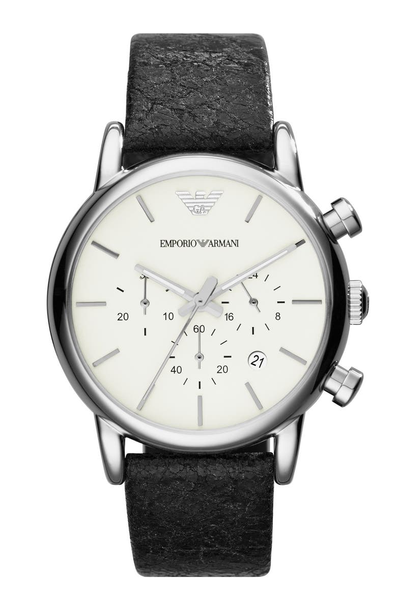 Emporio Armani Chronograph Leather Strap Watch, 41mm, Main, color,