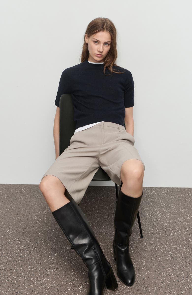 MANGO Short Sleeve Sweater, Alternate, color, Navy