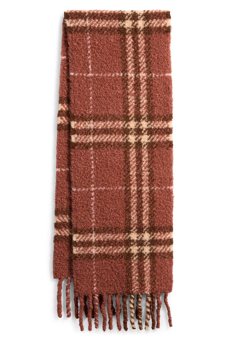 Check Alpaca & Wool Blend Bouclé Fringe Scar, Main, color, CLAY PINK