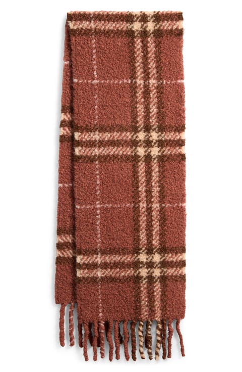 Check Alpaca & Wool Blend Bouclé Fringe Scar