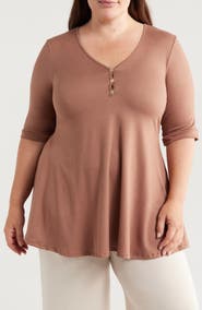 24seven Comfort Apparel Three-Button Tunic