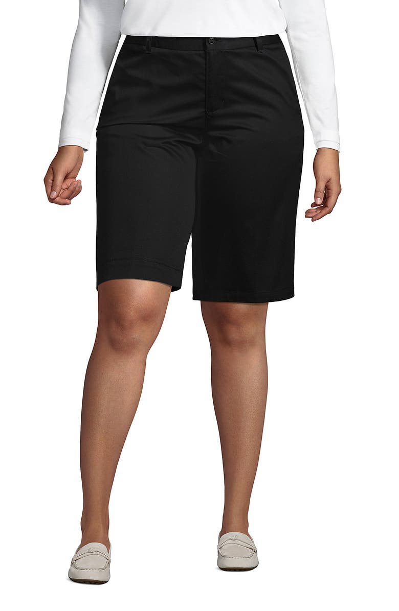 Lands' End Plus Size Plain Front Blend Chino Shorts, Main, color, Black