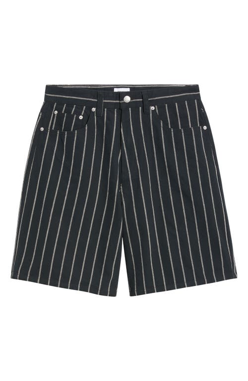 Obey Stripe Baggy Denim Shorts In Black Multi