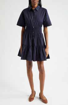 Veronica Beard Greta Smocked Waist Shirtdress
