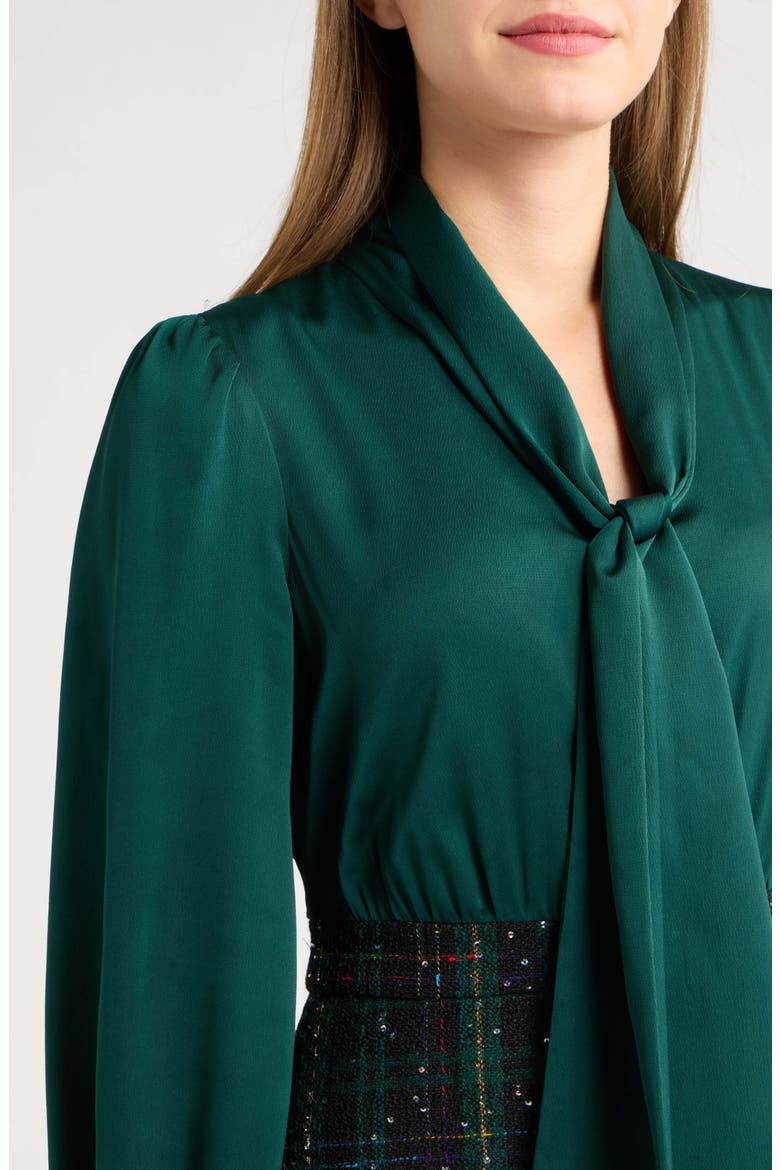 Balloon Long Sleeve Tie Neck Dress, Alternate, color, PINE