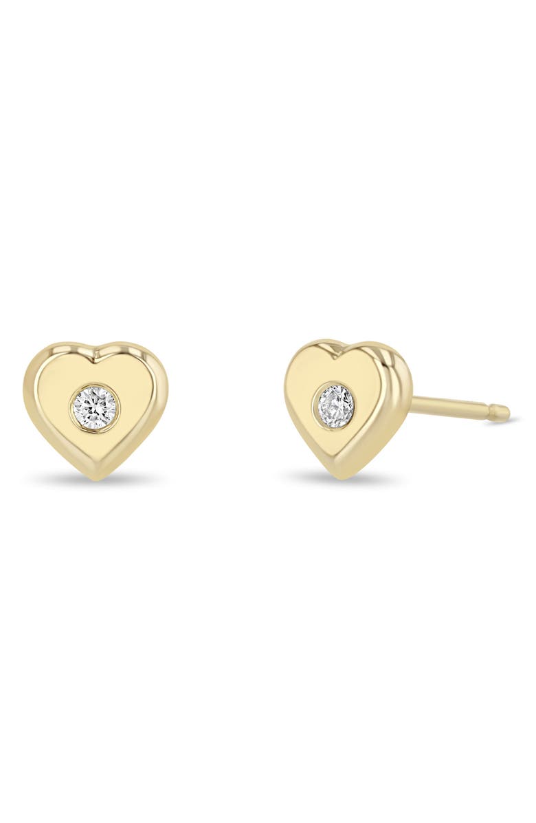 Zoë Chicco Diamond Heart Stud Earrings, Main, color, Yellow Gold