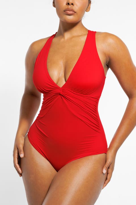 Ruched Twist-Front Shaping Swimsuit