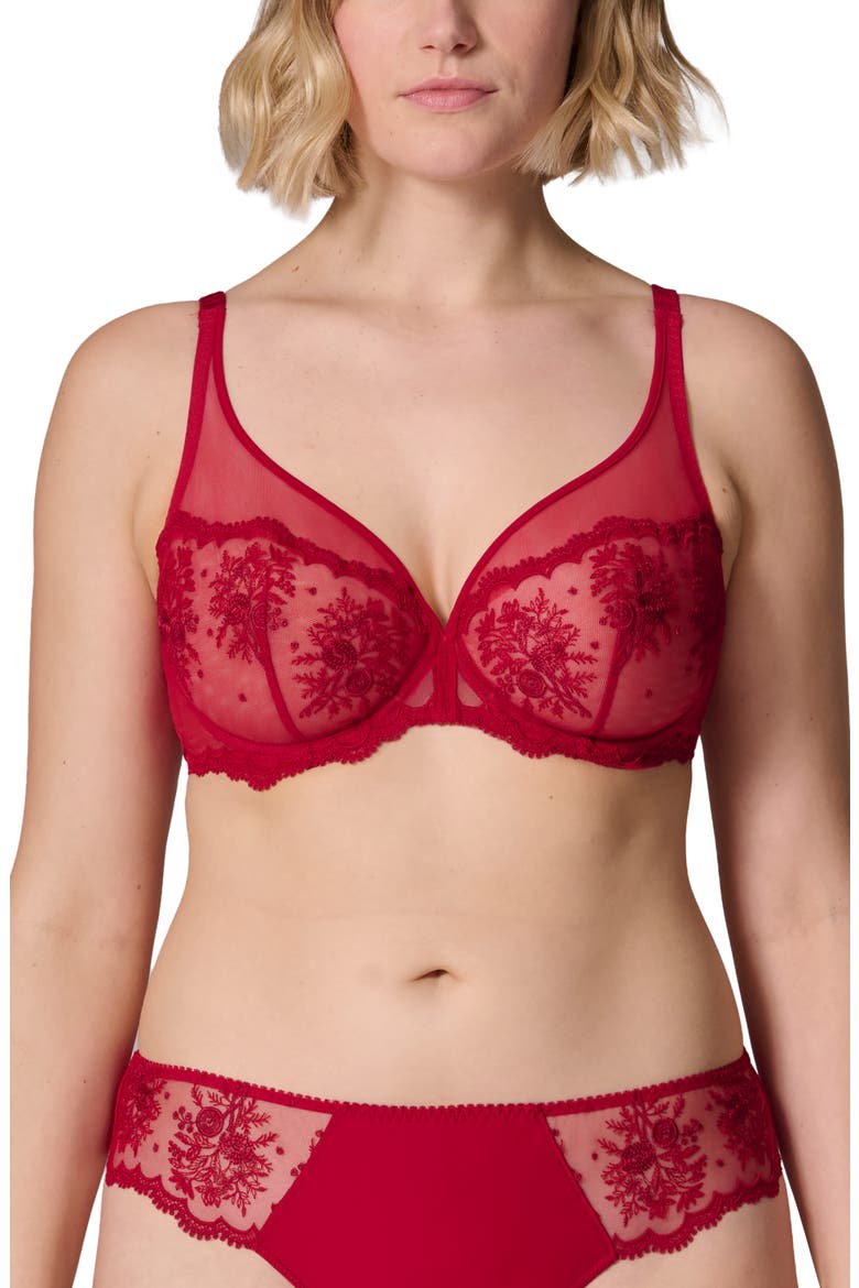 Intrigue Sheer Full Coverage Underwire Plunge Bra, Alternate, color, OPERA RED