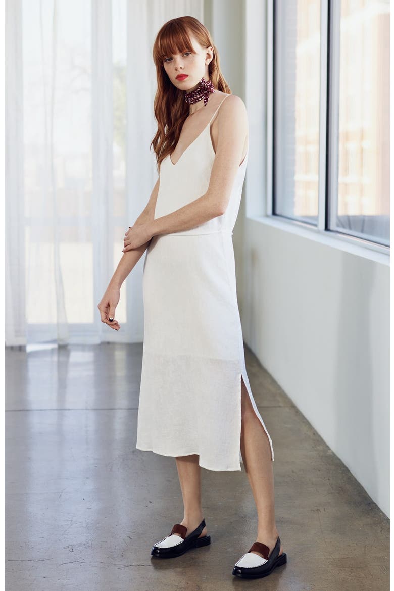 Tie Waist Midi Dress, Alternate, color, OFF WHITEDNU