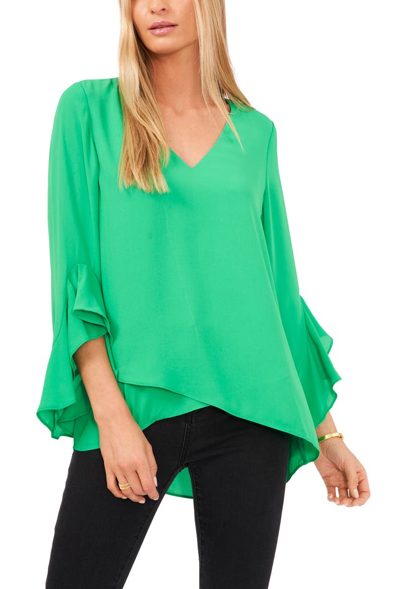 Flutter Sleeve Tunic, Main, color, VIVID GREEN
