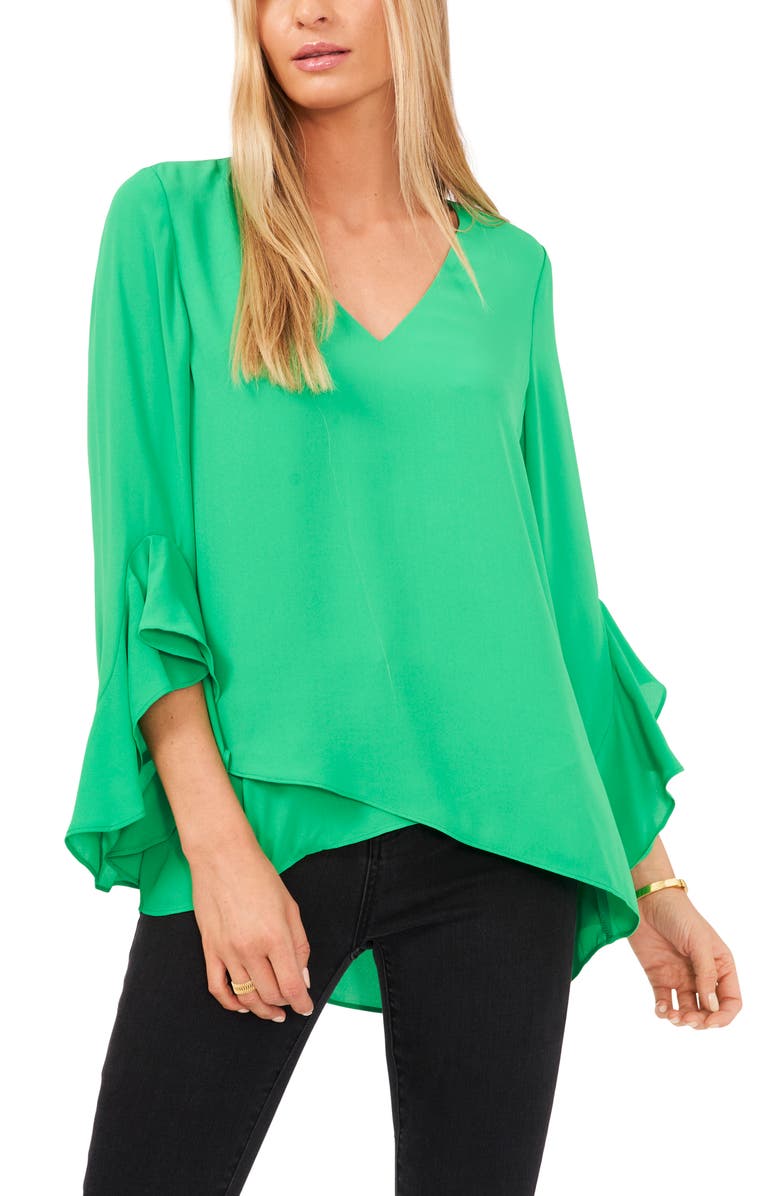 Vince Camuto Flutter Sleeve Tunic, Main, color, Vivid Green