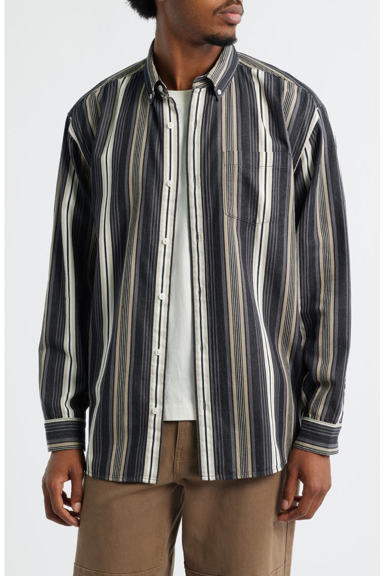Stripe Cotton Button-Down Shirt, Main, color, BLACK MIXED STRIPE