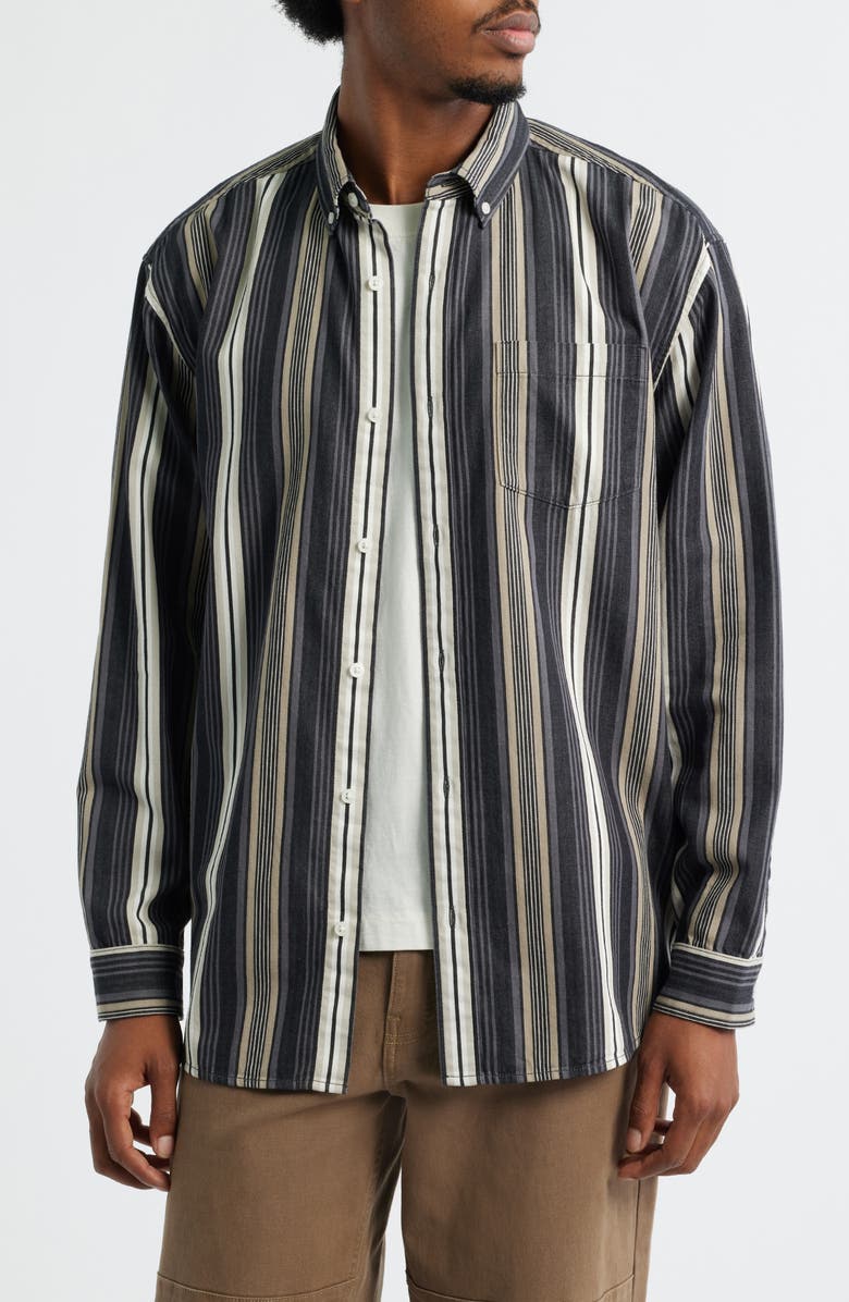 BP. Stripe Cotton Button-Down Shirt, Main, color, Black Mixed Stripe
