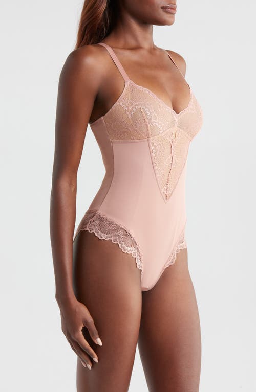 Pinsy Sculpting Lace Shapewear Bodysuit In Blush Pink