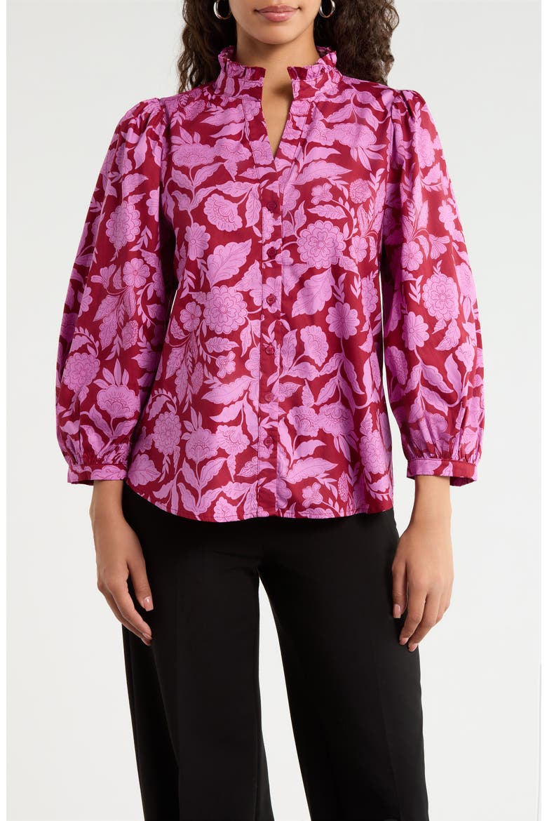 Yunice Floral Button-Up Top, Main, color, BURGUNDY-PINK