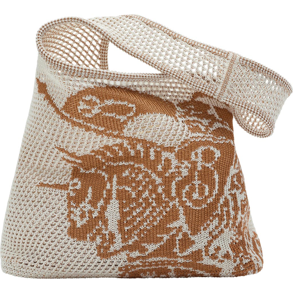 Burberry White & Tan Large Ekd Crochet Tote In White/sand