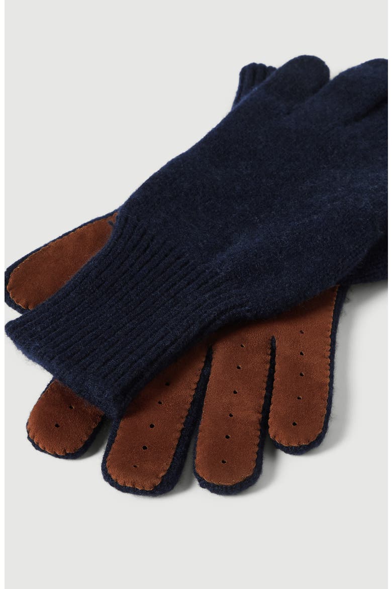Cashmere knit gloves with suede palm, Alternate, color, Navy Blue