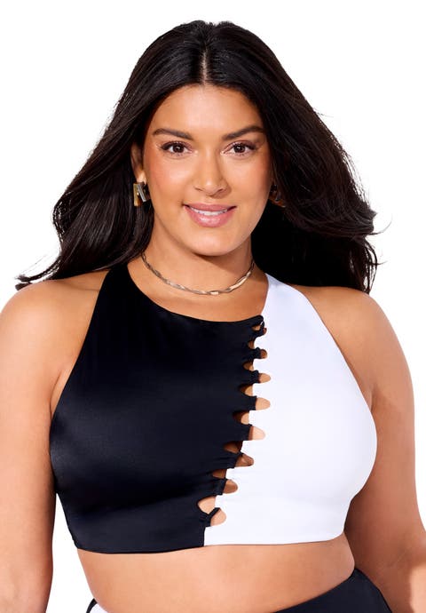 High Neck Color Block Bikini Top