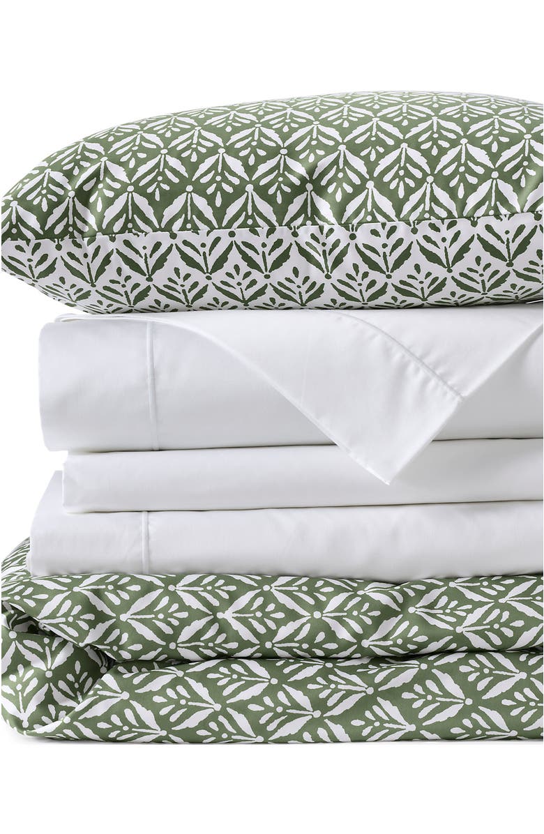 Lands' End 400 Thread Count Premium Supima Cotton No Iron Sateen Duvet Bed Cover, Main, color, Stone Green Wood Block Floral