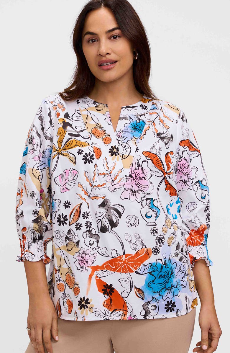 Foxcroft Alicia Floral Cotton Popover Top, Alternate, color, Orange Multi