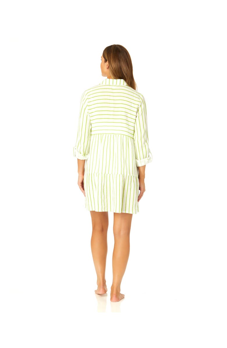 Anne Cole Women's Button Front Long Sleeve Tiered Dress Cover Up, Alternate, color, Lime Stripe