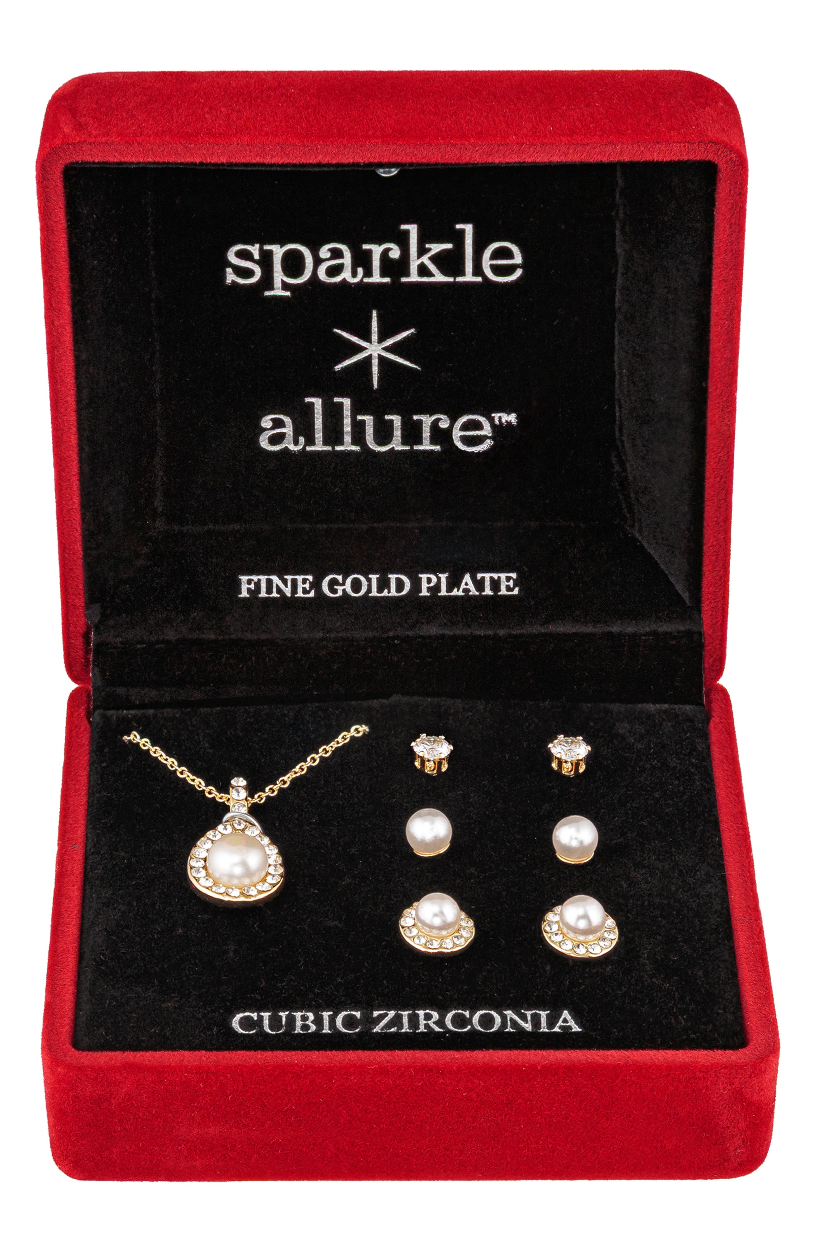 Imitation Pearl and Cubic Zirconia Necklace and Earrings Set