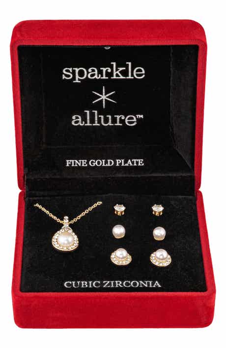 Imitation Pearl and Cubic Zirconia Necklace and Earrings Set