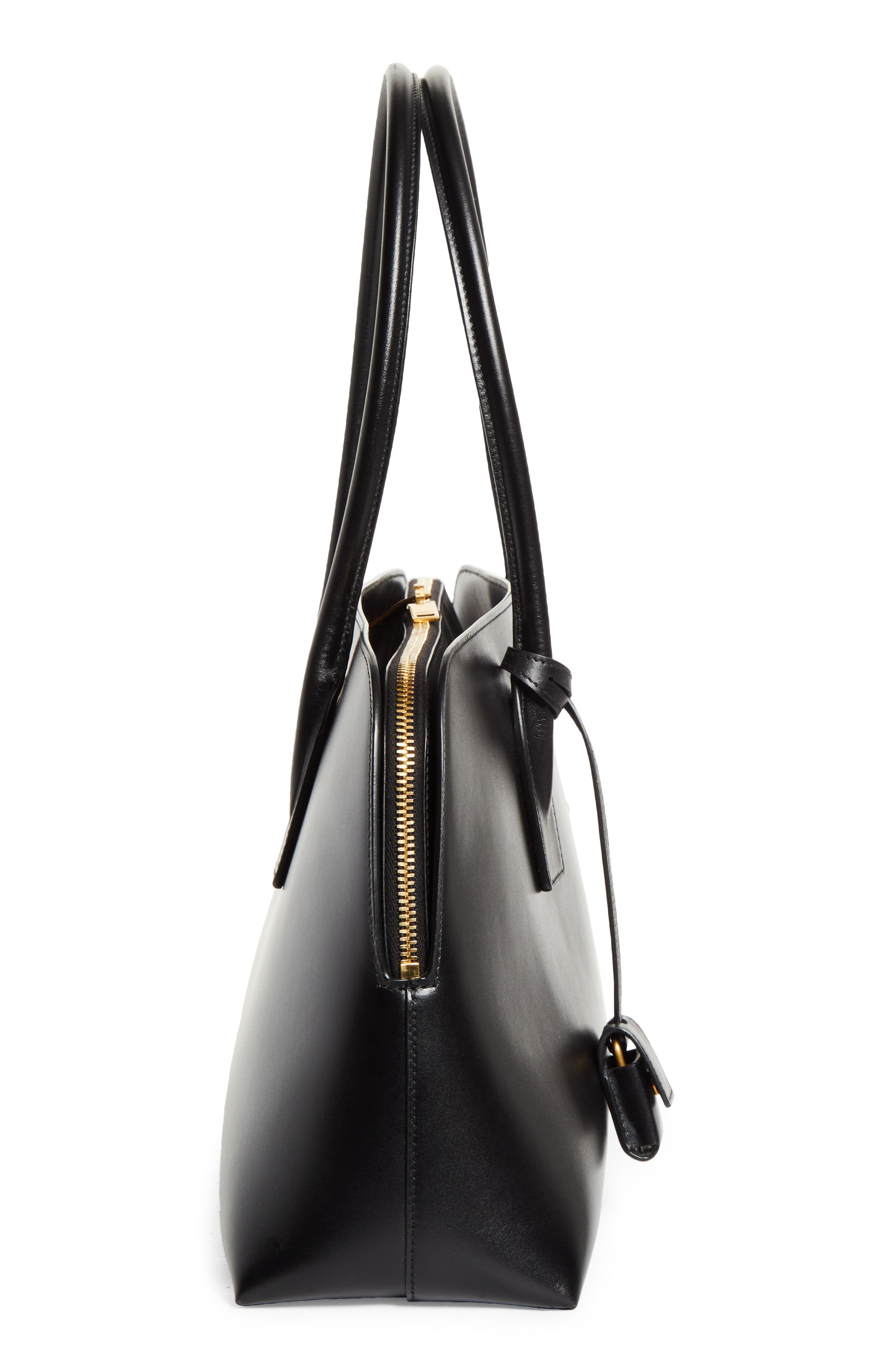 Saint Laurent Large Sac de Jour Leather Bowling Bag, Alternate, color, Noir