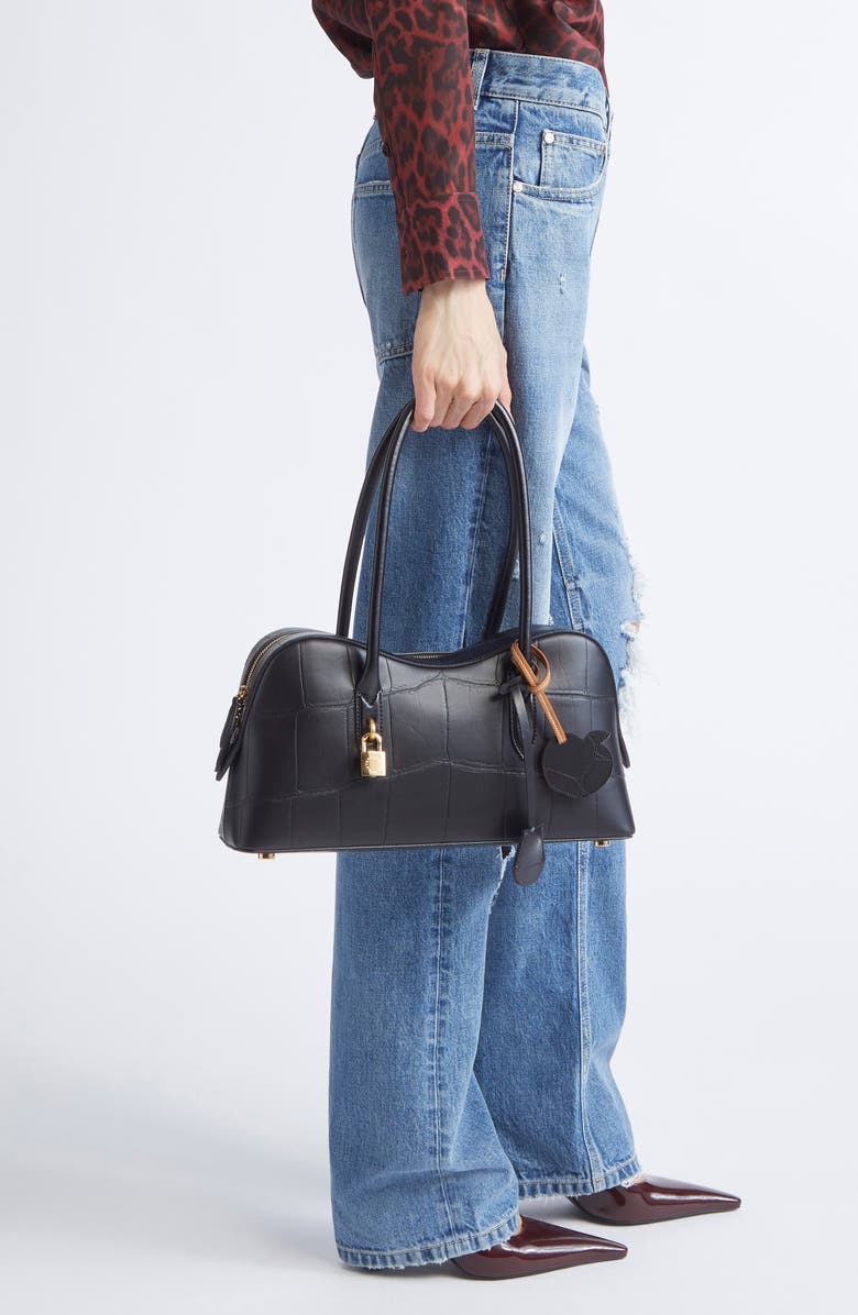 Stella McCartney Ryder Croc Embossed Faux Leather Shoulder Bag, Alternate, color,