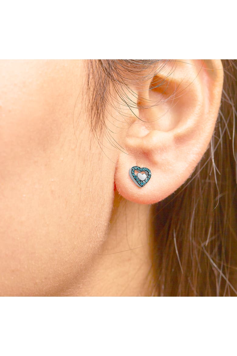 Silver 1/6 Cttw Diamond Open Double Heart Stud Earrings, Alternate, color, Blue Diamond