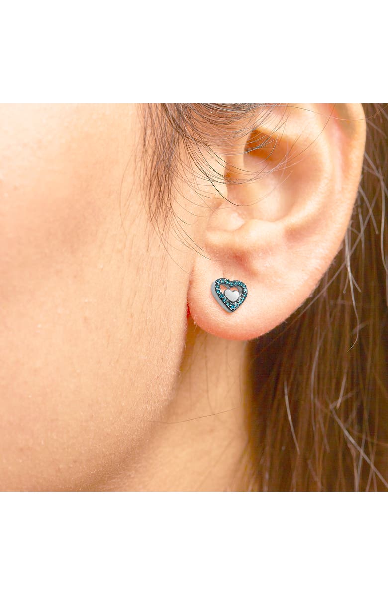 Haus of Brilliance Silver 1/6 Cttw Diamond Open Double Heart Stud Earrings, Alternate, color, Blue Diamond