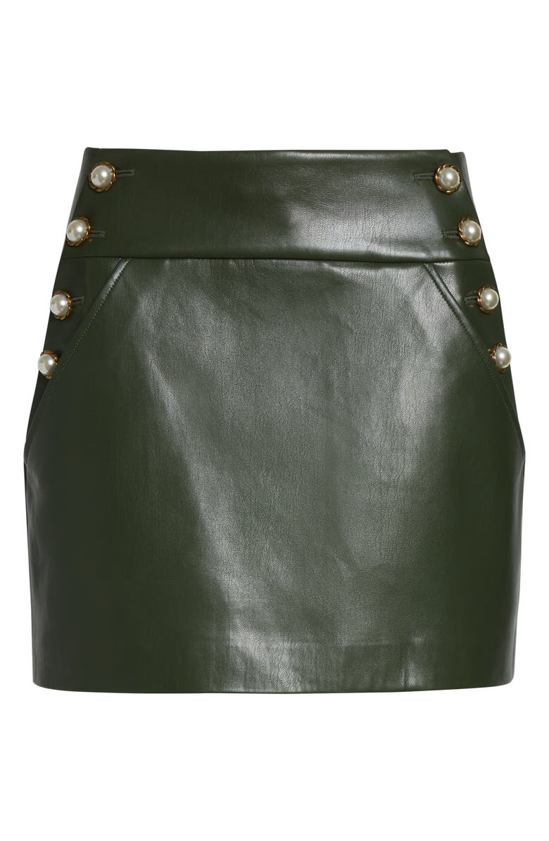Alice + Olivia Donald Faux Leather Miniskirt, Alternate, color, Dark Olive