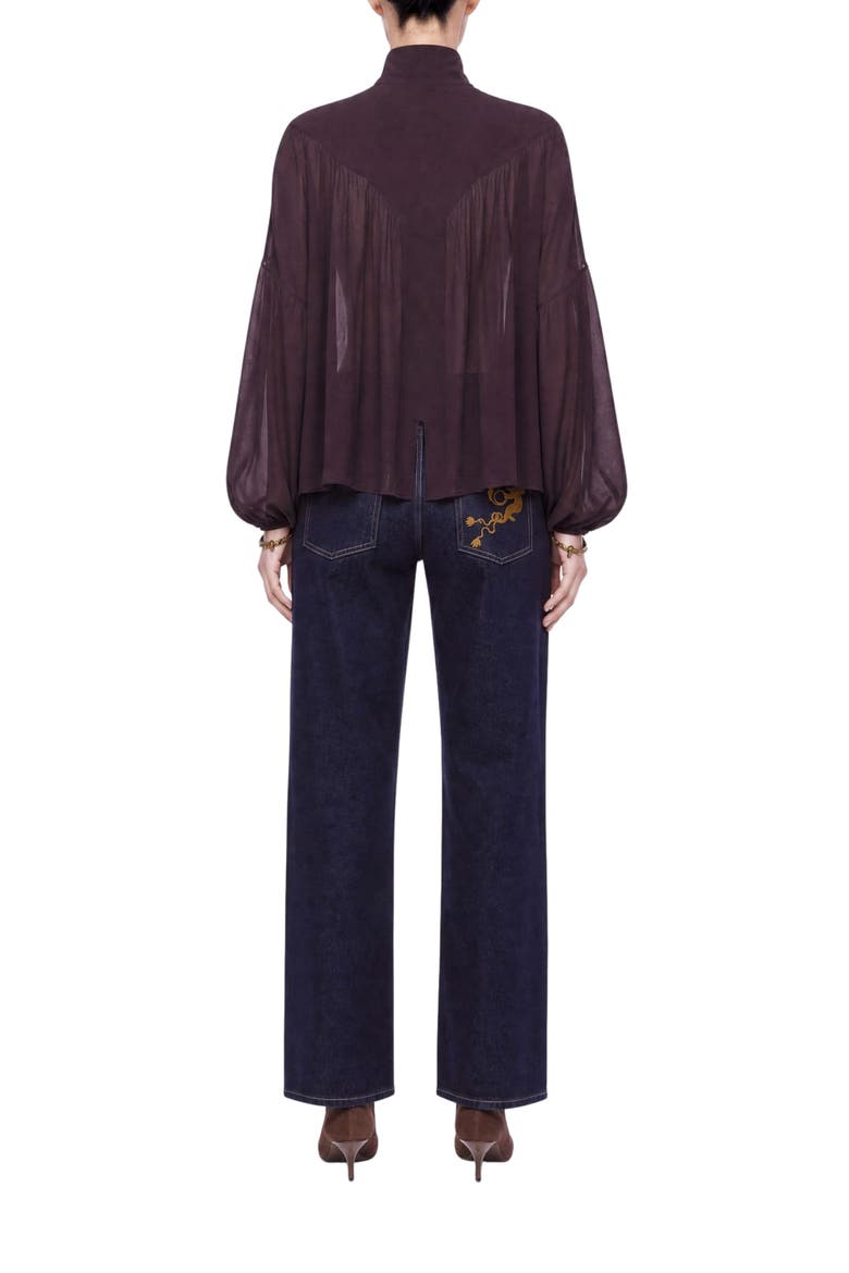 Gathered Sheer Blouse, Alternate, color, Brown