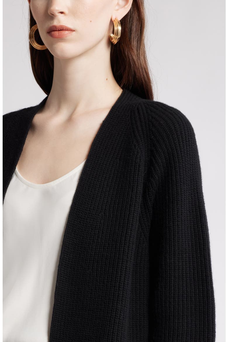 Rib Long Cardigan, Alternate, color, BLACK