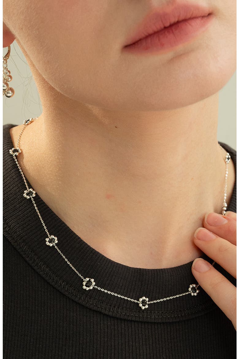 Sterling Silver 18k Gold Plated Dari Flower Necklace Dainty Minimal, Alternate, color, Silver