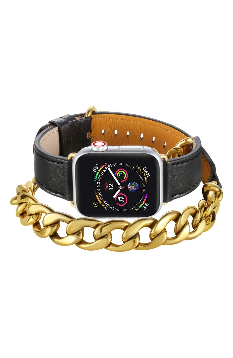 The Posh Tech Leather & Chain Wrap Strap for Apple Watch<sup>®</sup>, Main, color, 