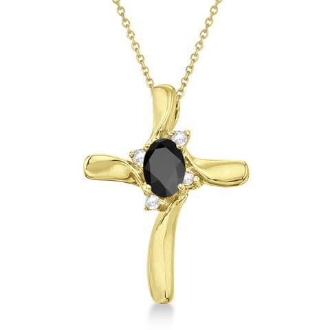 Black Onyx & Diamond Cross Necklace Pendant 14K 0.50ct