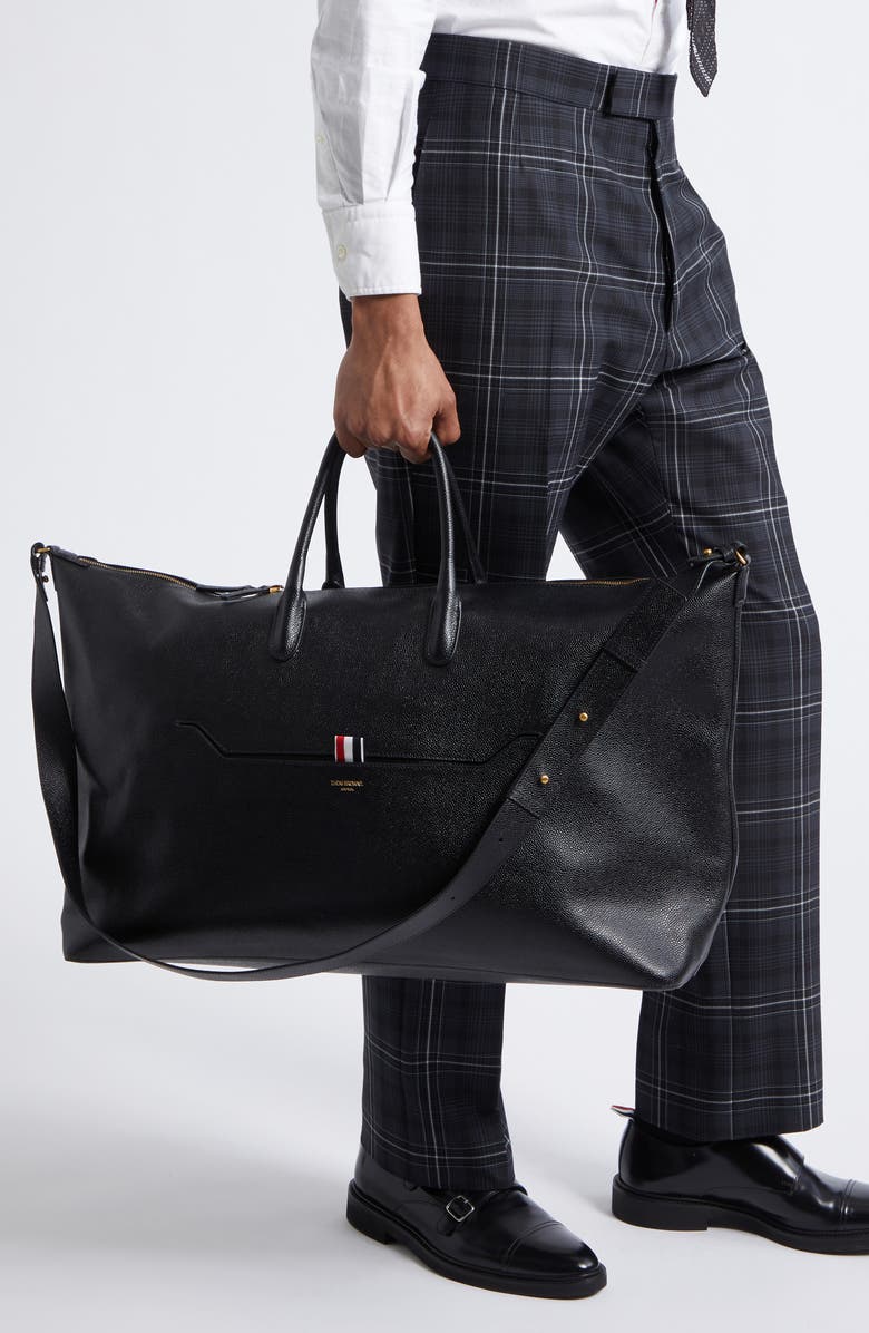 Thom Browne Leather Duffle Bag, Alternate, color, Black