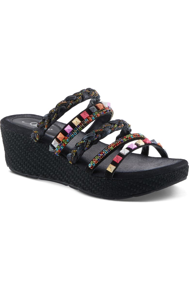 AZURA BY SPRING STEP Shinychic Platform Wedge Slide Sandal, Main, color, Black Multi