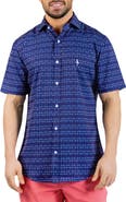 TailorByrd Martini Glasses Print Short Sleeve Button-Up Shirt