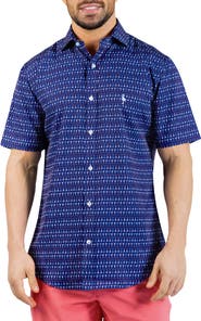 TailorByrd Martini Glasses Print Short Sleeve Button-Up Shirt
