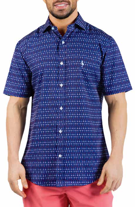 TailorByrd Martini Glasses Print Short Sleeve Button-Up Shirt