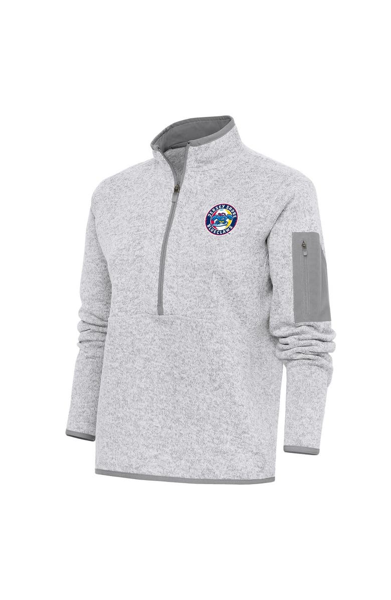 ANTIGUA Women's Antigua  Heather Gray Jersey Shore BlueClaws Fortune Half-Zip Pullover Jacket, Main, color, 